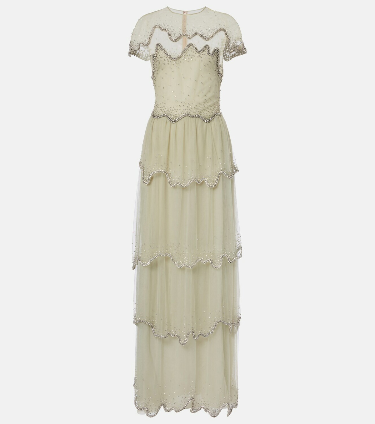 Costarellos Zaria embellished tiered tulle gown