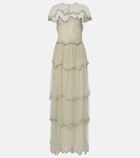 Costarellos Zaria embellished tiered tulle gown