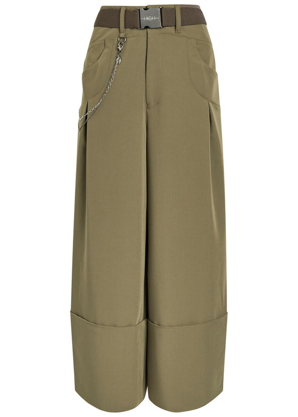 Photo: High Gillie Belted Woven Wide-leg Trousers Olive