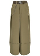 High Gillie Belted Woven Wide-leg Trousers Olive