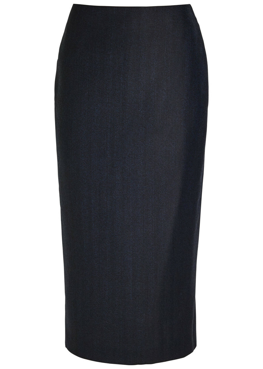 Blaze Milano Maine Sussex Longuette Wool Midi Skirt Dark Blue