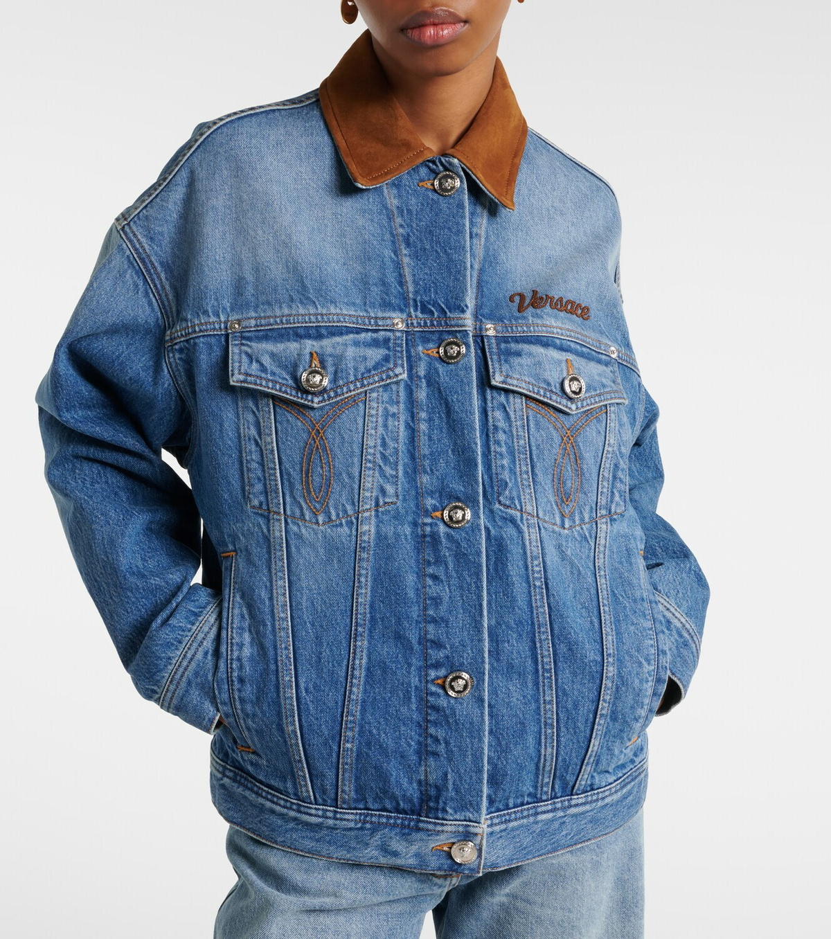 Versace Trucker suede-trimmed denim jacket