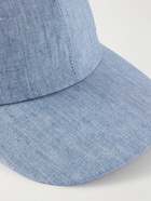 Loro Piana - Leather-Trimmed Linen-Chambray Baseball Cap - Blue