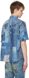 FDMTL Blue Printed Patchwork Shirt