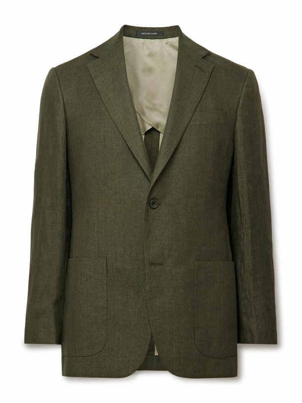 Photo: Richard James - Chapman Unstructured Slim-Fit Linen Suit Jacket - Green