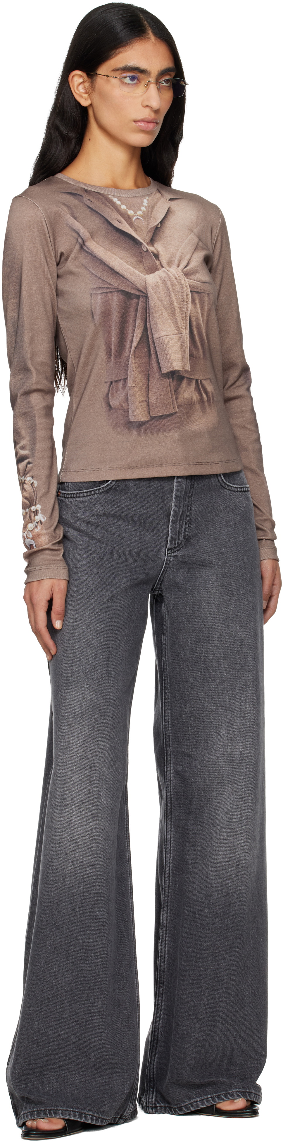 Marine Serre Gray Moon Laser High-Waist Flare Jeans