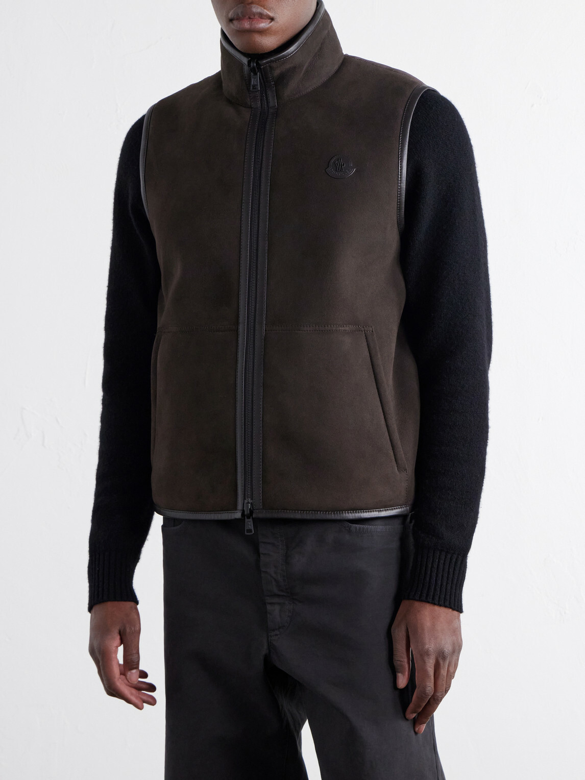 Moncler - Rysfen Logo-Appliquéd Leather-Trimmed Shearling and Quilted Shell Down Gilet - Brown