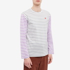 Comme des Garçons Play Men's Long Sleeve Stripe Bi-Colour T-Shirt in Grey/Purple