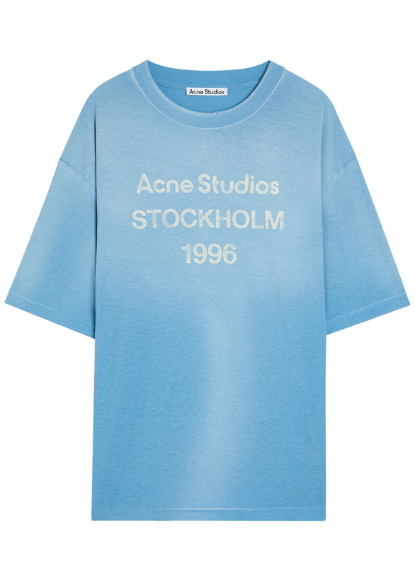 Photo: Acne Studios Logo-print Cotton-blend T-shirt Light Blue