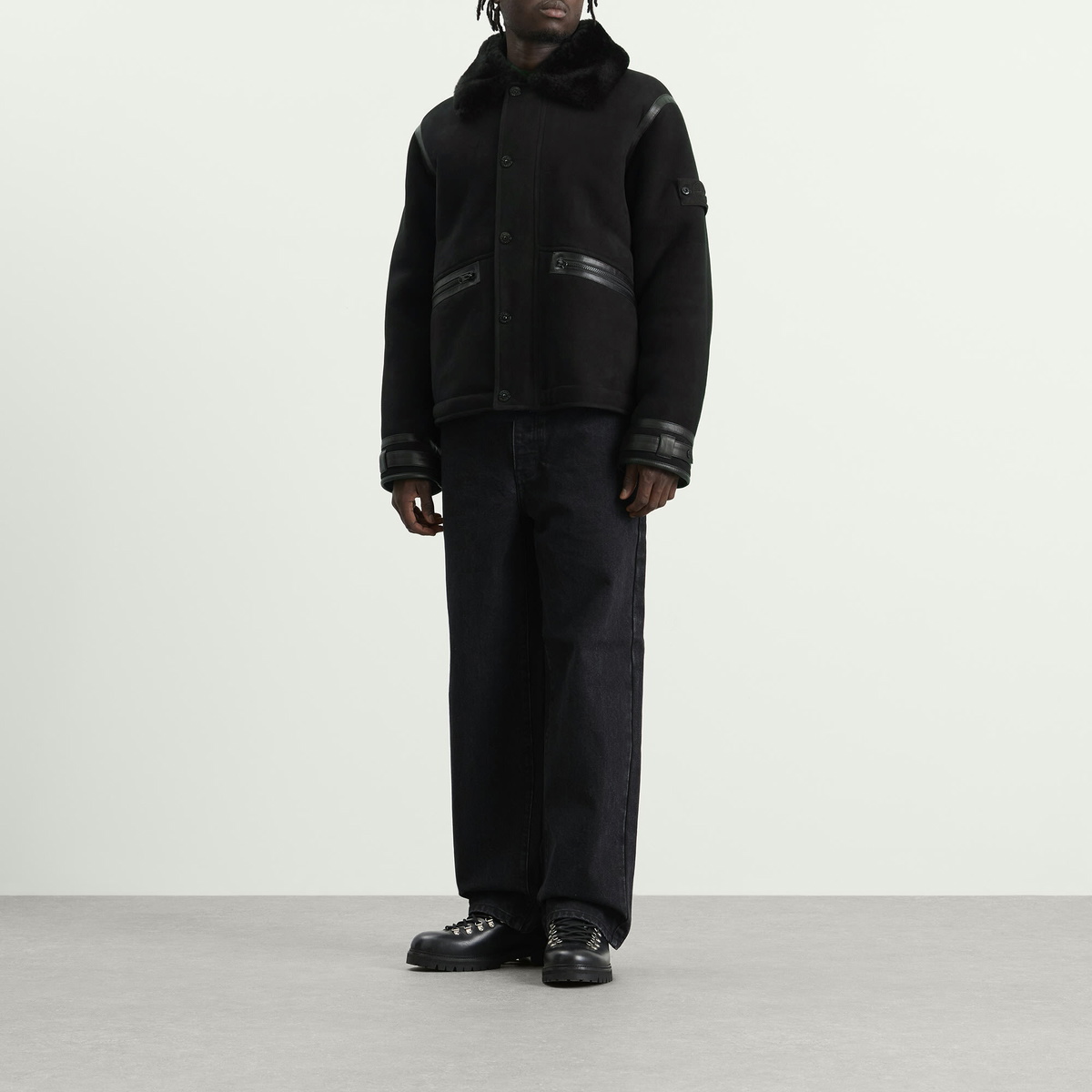 Stone Island Men's Ghost Suede Sheepskin Jacket in Black