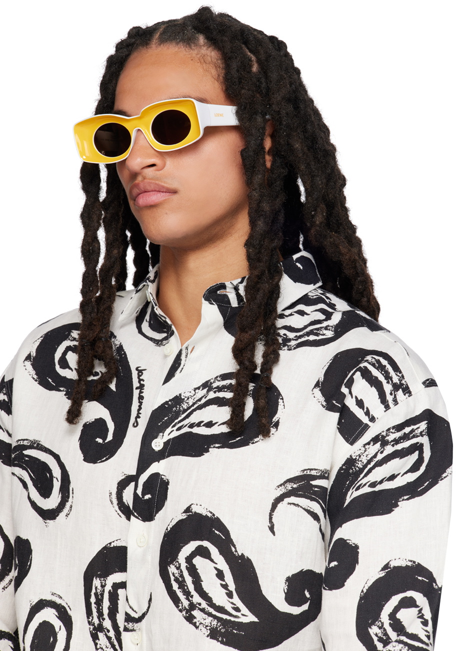 Loewe Women\'s Sunglasses in Yellow and White LOEWE ANAGRAM PAULA IBIZA Aviator Mask LW40108I White Gold  main image 2