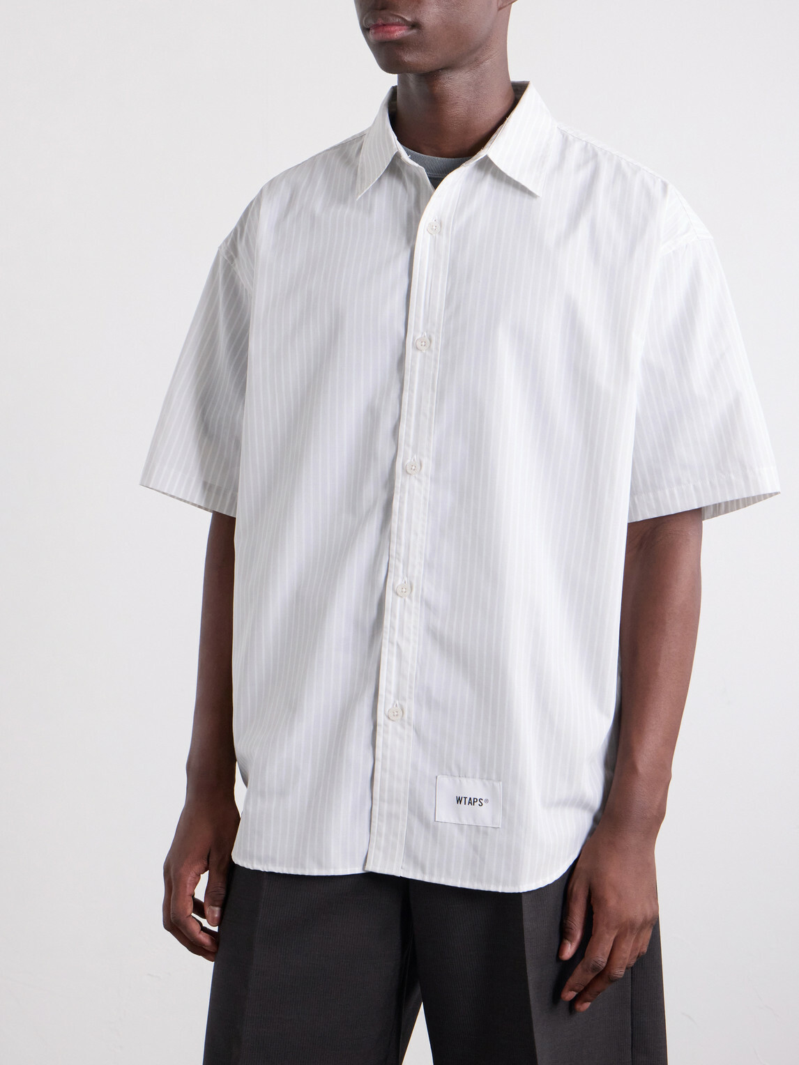 WTAPS - Logo-Appliquéd Striped Poplin Shirt - Gray