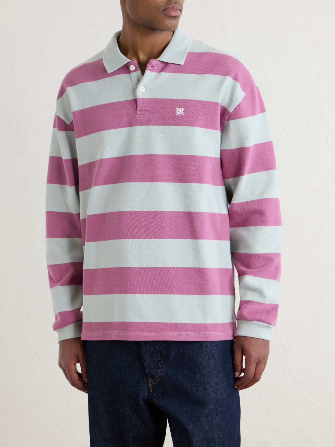 Aimé Leon Dore - Striped Cotton-Jersey Polo Sweater - Pink