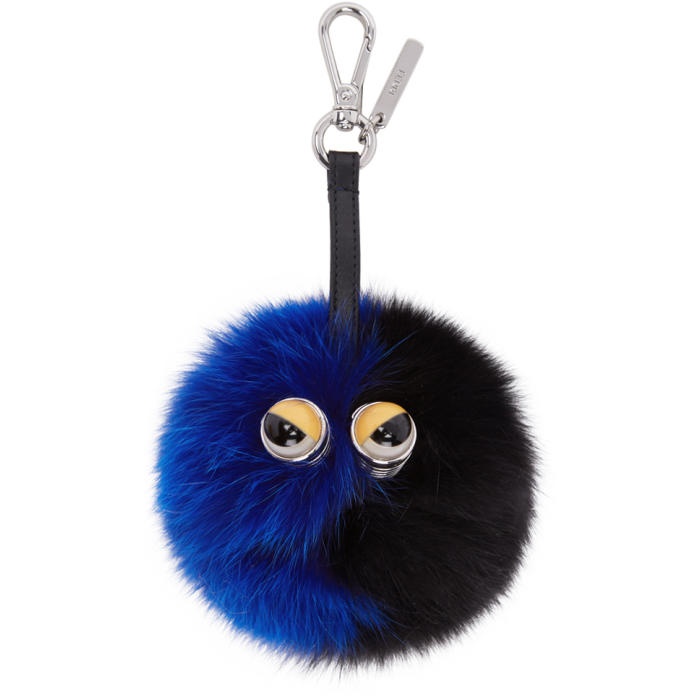 Photo: Fendi Black and Blue Fur Pom Pom Keychain 
