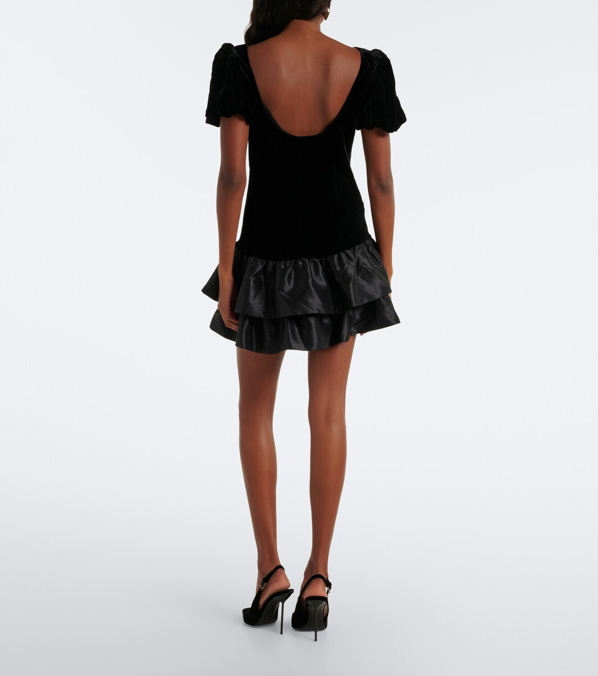 Rixo Anabella tiered velvet minidress