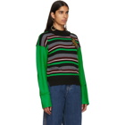 JW Anderson Green Striped Deconstructed Crewneck Sweater