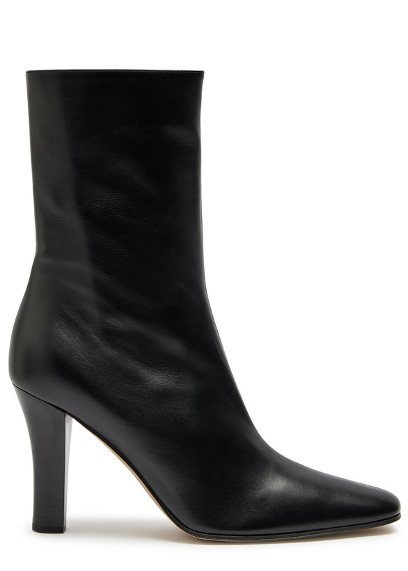 Photo: The Row Mona 80 Leather Mid-calf Boots Black