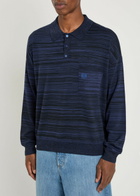Loewe Logo-embroidered Striped Wool Polo Navy