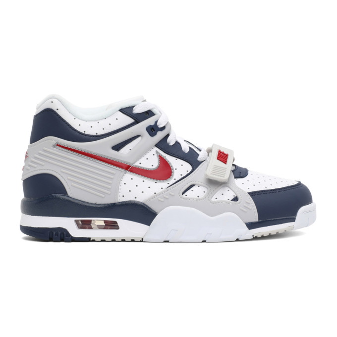 Photo: Nike White and Navy Air Trainer 3 Sneakers