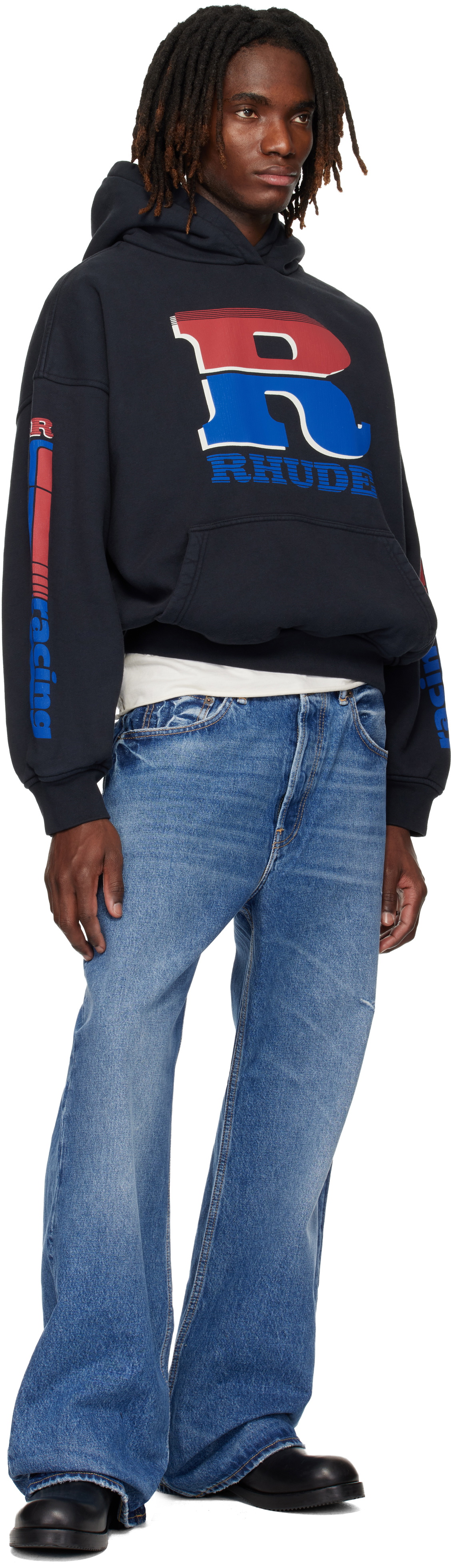 Rhude Black Split Petrol Logo Hoodie