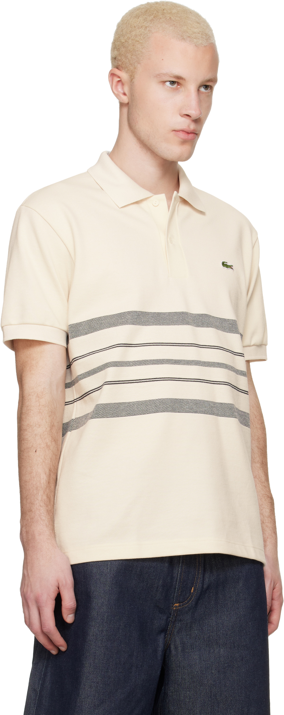 Lacoste Off-White 'French Made' Classic Fit Striped Polo