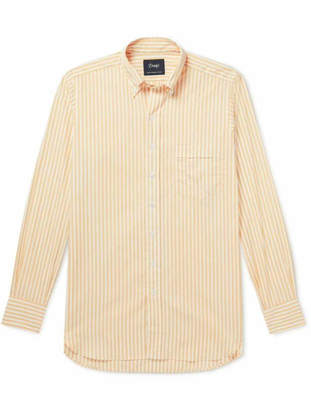 Photo: Drake's - Button-Down Collar Striped Cotton-Poplin Shirt - Yellow
