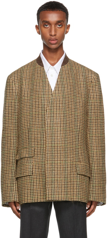 Photo: Maison Margiela Brown & Green Houndstooth Collarless Blazer