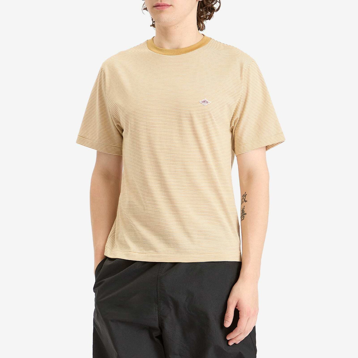 Danton Men's Fine Stripe T-Shirt in Beige/Ecru