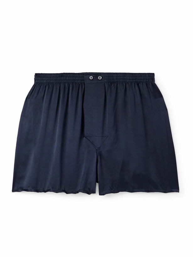 Photo: Derek Rose - Bailey Silk-Satin Boxer Shorts - Blue