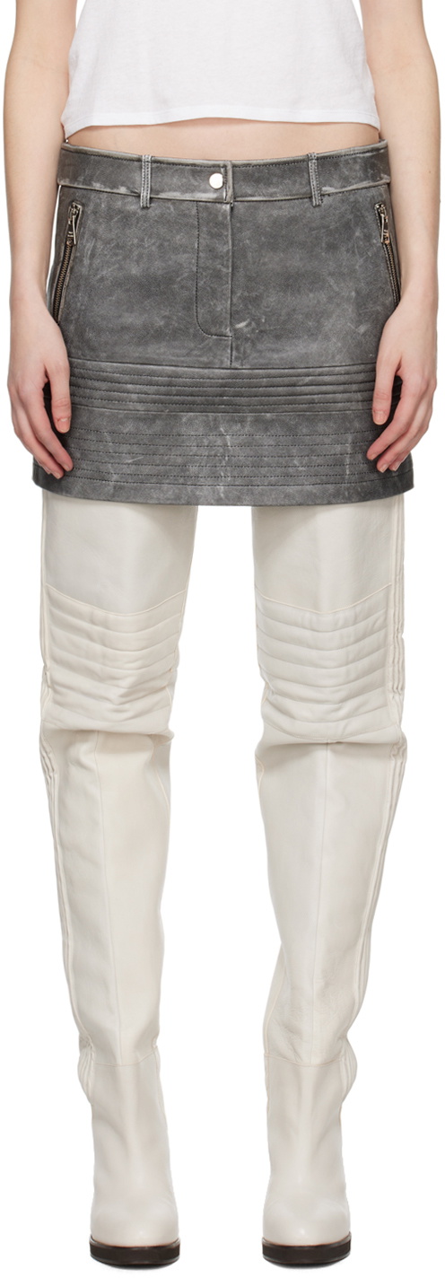 WYNN HAMLYN Gray Zip Leather Miniskirt