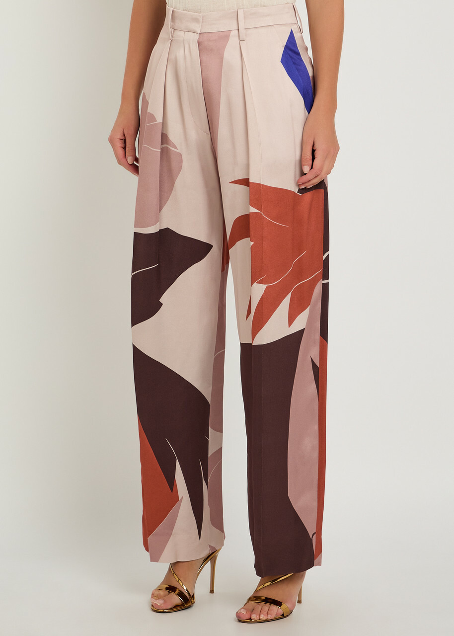 Victoria Beckham Cecilia Printed Satin Trousers Pink