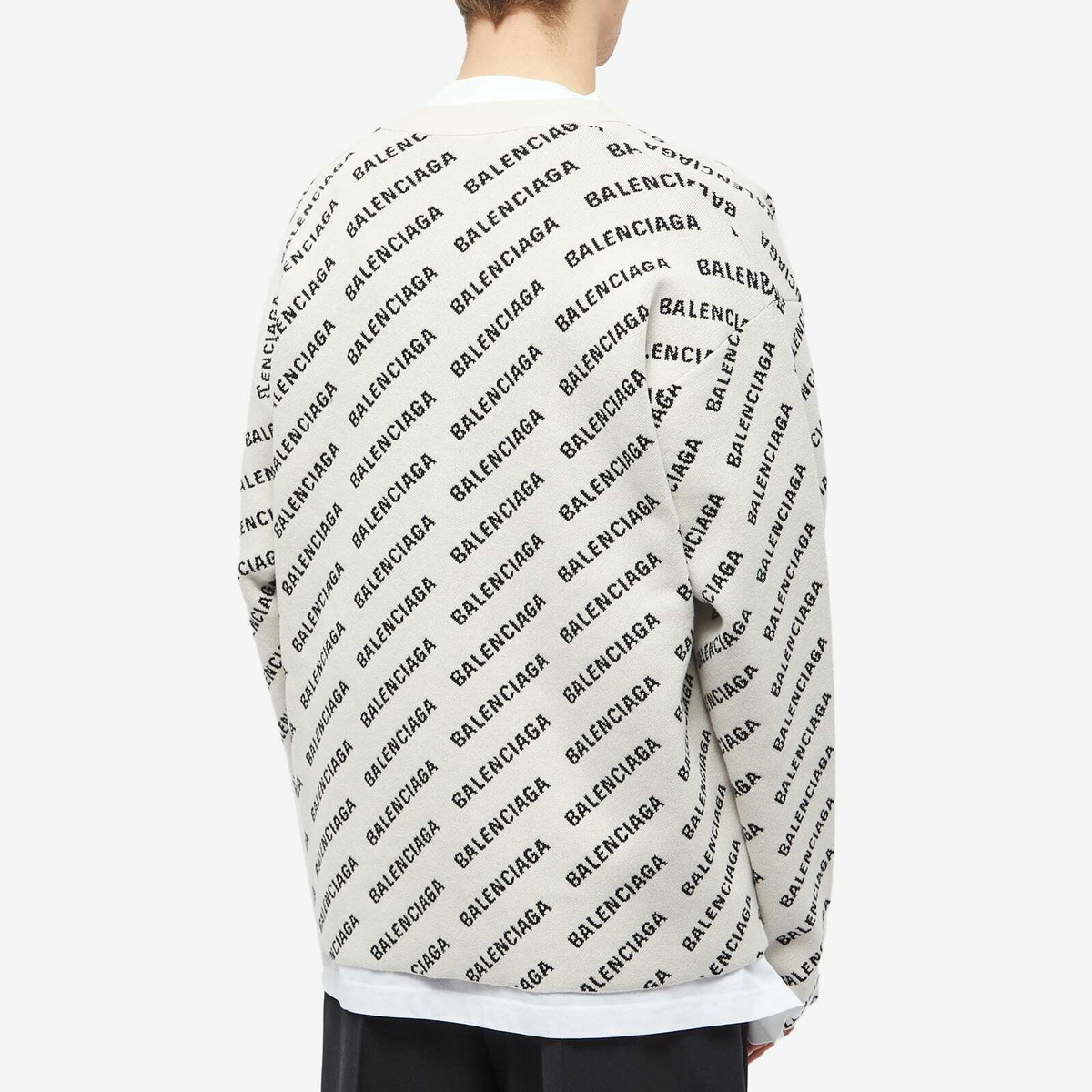 Balenciaga Men's All Over Logo Cardigan in Chalky White/Black
