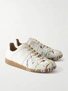 Maison Margiela - Paint-Splattered Suede-Trimmed Leather Sneakers - Neutrals