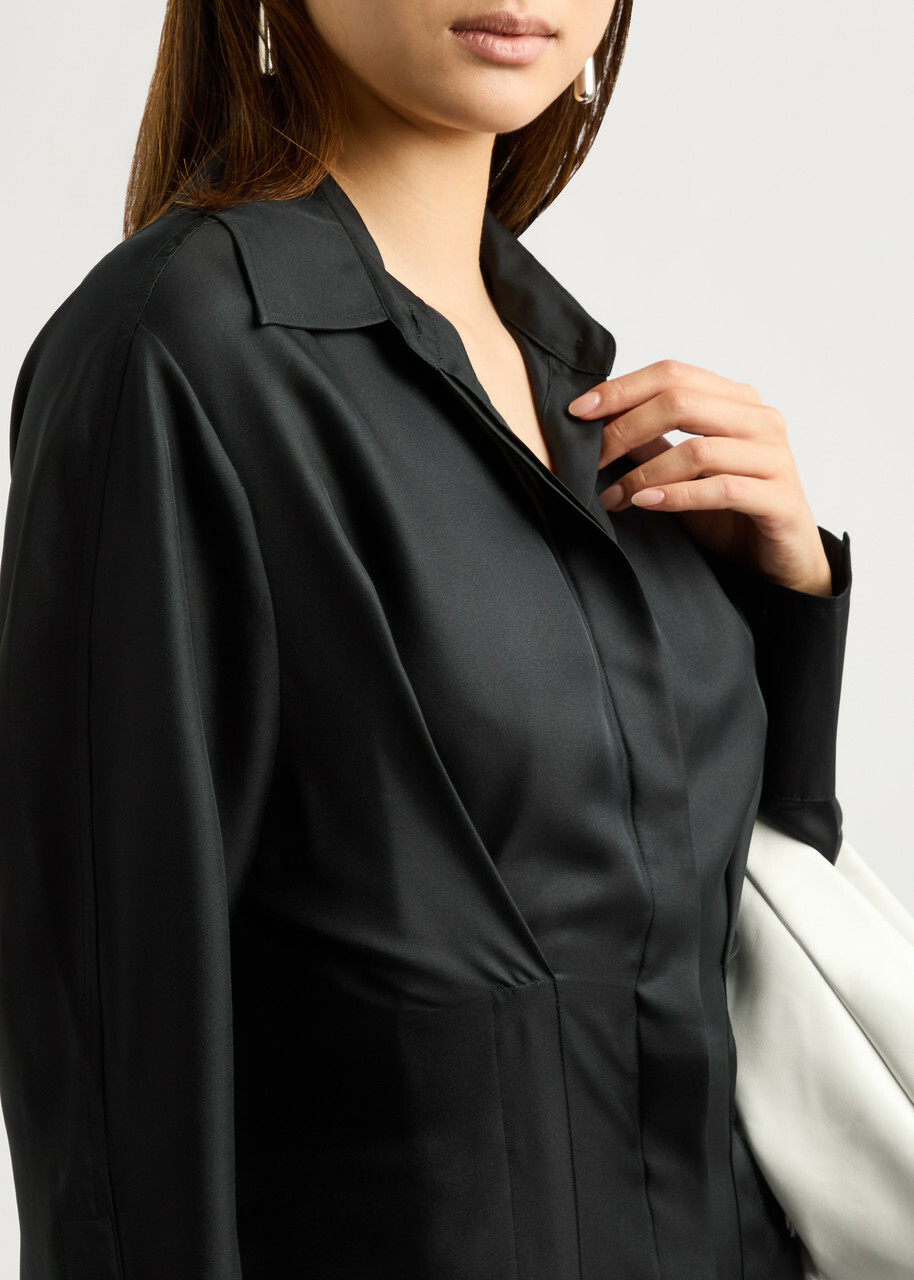 black silk shirt dress Black Solid Shiny U-Shape Vest Mens-suit Black / 42L/36W / M390SK-06 main image 0