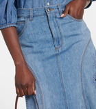 Chloé Embroidered denim midi skirt