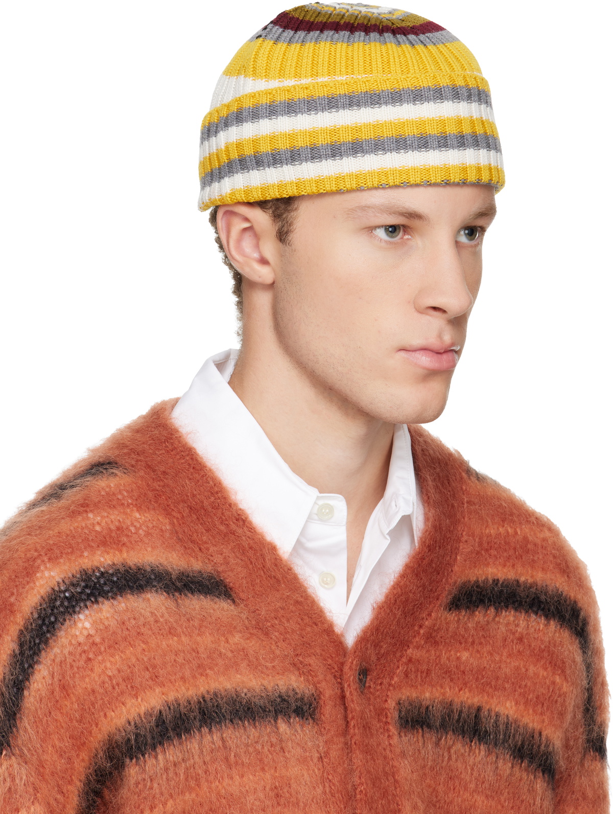 Marni Yellow & Gray Striped Ribbed Beanie