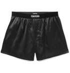 TOM FORD - Velvet-Trimmed Stretch-Silk Satin Boxer Shorts - Black