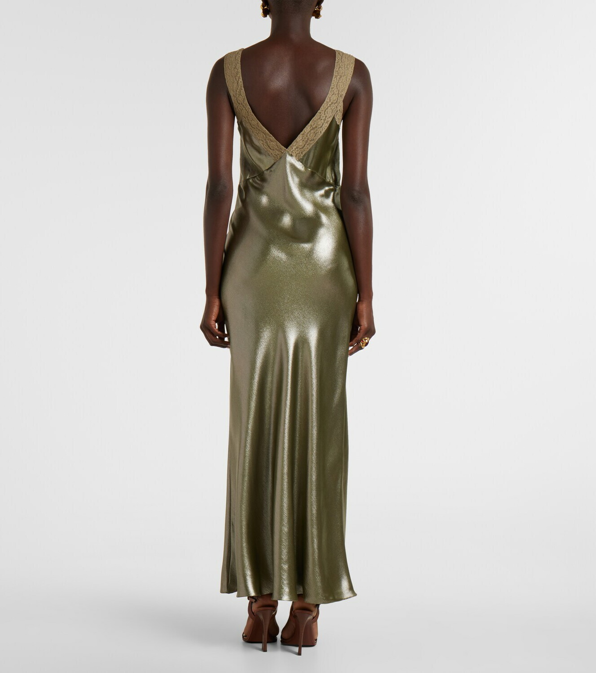Saint Laurent Lace-trimmed silk charmeuse slip dress