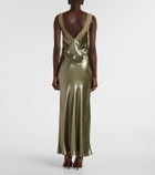 Saint Laurent Lace-trimmed silk charmeuse slip dress