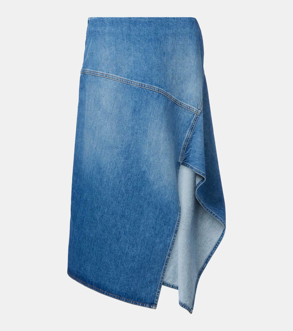 Plan C Asymmetric denim midi skirt