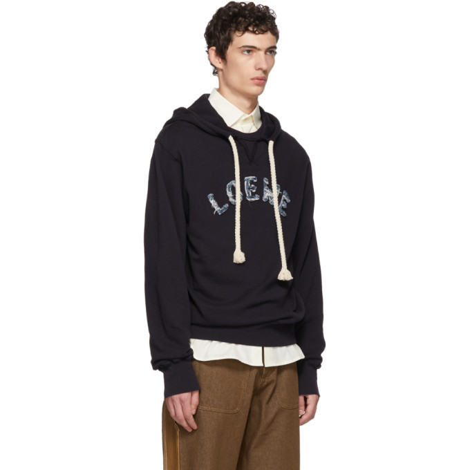 Loewe Navy Logo Cut Hoodie Loewe