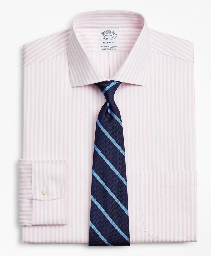 Photo: Brooks Brothers Men's Stretch Regent Regular-Fit Dress Shirt, Non-Iron Twill English Collar Bold Stripe | Pink