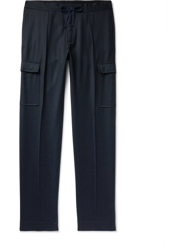 Photo: Incotex - Tapered Virgin Wool-Flannel Drawstring Cargo Trousers - Blue