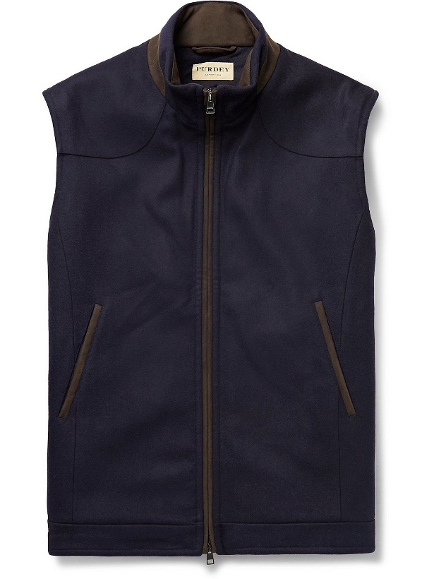 Photo: Purdey - Loden Faux Suede-Trimmed Wool Gilet - Blue
