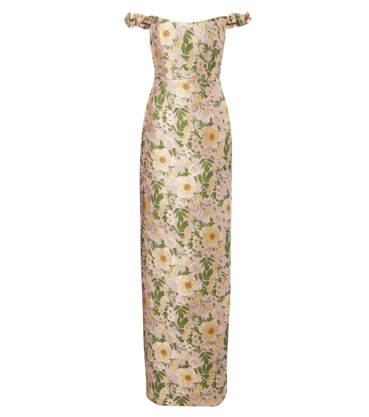 Photo: Markarian Off-shoulder floral brocade gown