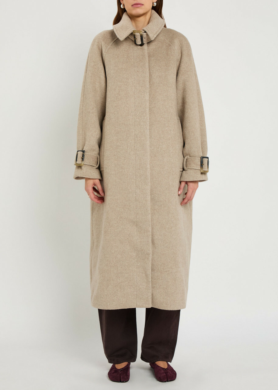 Damson Madder Jude Herringbone Wool-blend Coat Grey