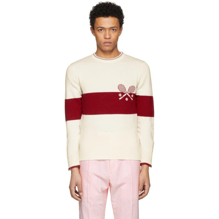 Photo: Thom Browne Red and White Tennis Knit Sweater