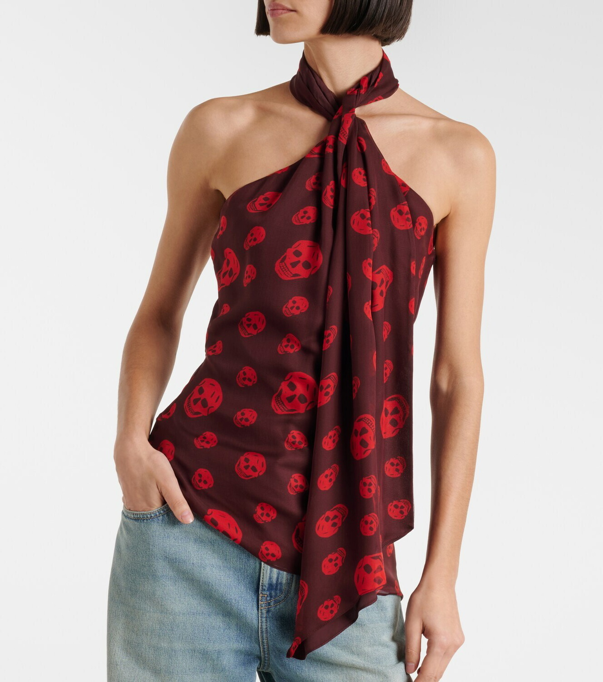 McQueen Skull scarf-detail halterneck silk top