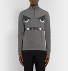 Fendi - Slim-Fit Appliquéd Fleece-Back Tech-Jersey Half-Zip Base Layer - Men - Anthracite