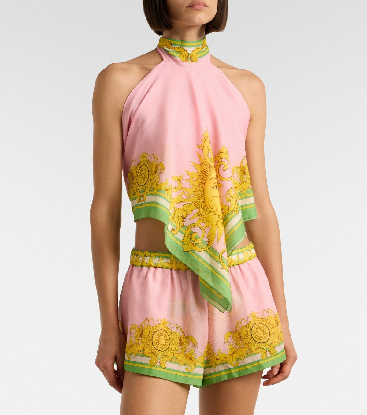 Versace Printed cotton and silk voile shorts